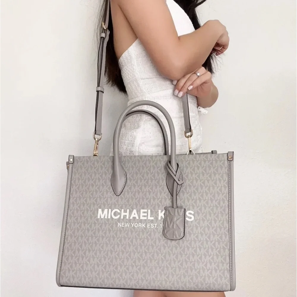 Michael Kors Mirella East West Medium Tote Pearl Grey MK Signature